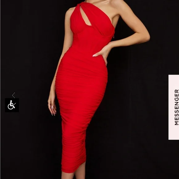 House of CB Valentina Scarlet Asymmetrical Cutout Mini Dress - Picture 2 of 7